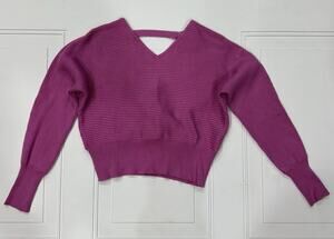 Pink Rose Womens Sz S Pink Ribbed Crop Top Sweater Long Sleeve Rayon Blend